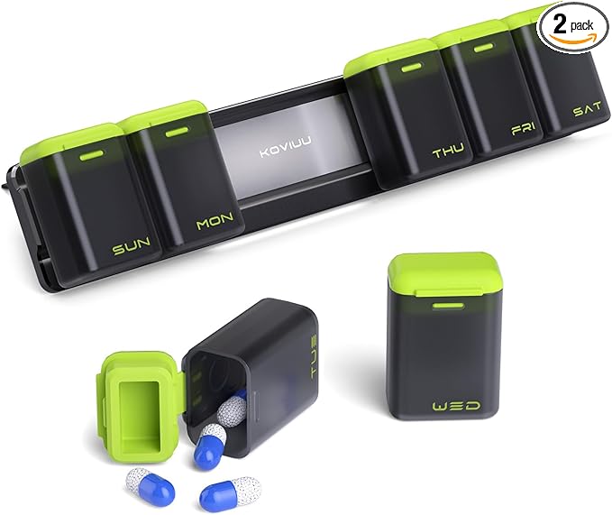 Weekly Pill Organizer Magnetic, Removable Pill Box 7 Day 1 Time a Day, Large Pill Case Travel, Week Once Daily Medication Dispenser, Medicine Container Holder for Supplement Vitamin, Green