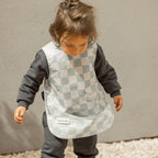 Tiny Twinkle Mess Proof Baby Bib - Waterproof & Lightweight Baby-Led Weaning Apron | 100% Recycled Polyester, Easy Clean & Machine Washable (Green Checkers, Large 2-4 Years)