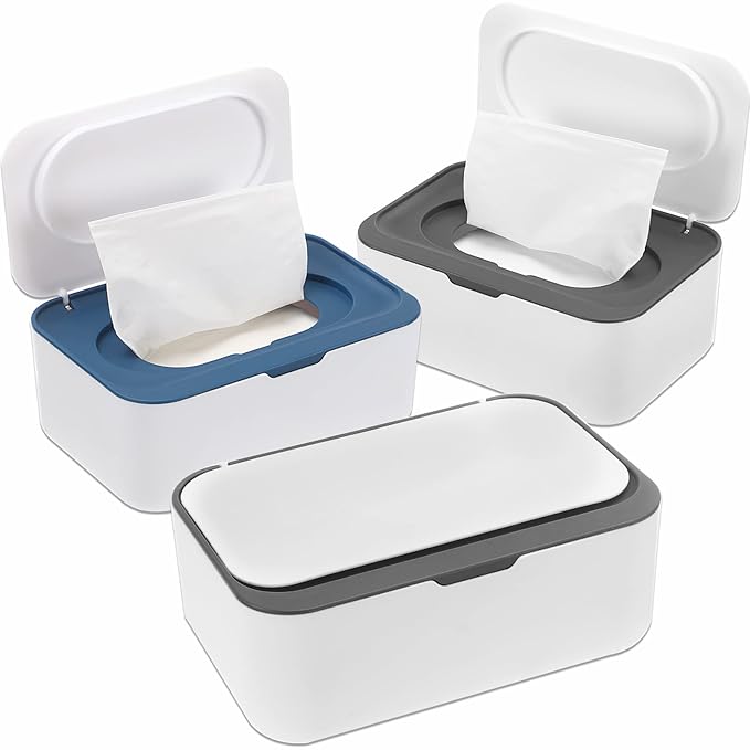 NOVWANG 3 Pack Baby Wipes Dispenser Wipe Holder with Lids, Keeps Wipes Fresh, Refillable Wipes Container with Sealing Design, Bathroom Tissues Wipes Case Box