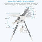 INFANS High Chair for Babies & Toddlers, Foldable Highchair with Multiple Adjustable Backrest Footrest Seat Height, Removable Tray, Detachable PU Leather Cushion, Built-in Rear Wheels (Light Grey)