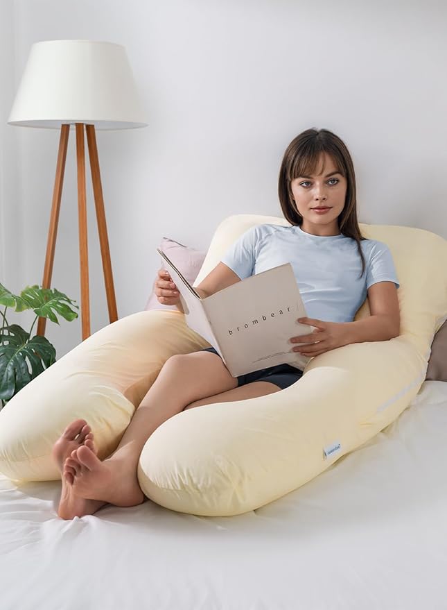 QUEEN ROSE Pregnancy Pillows, Soft Cotton U Shaped Body Pillow for Sleeping, Maternity Pillow for Pregnant Women, Sunlight Yellow