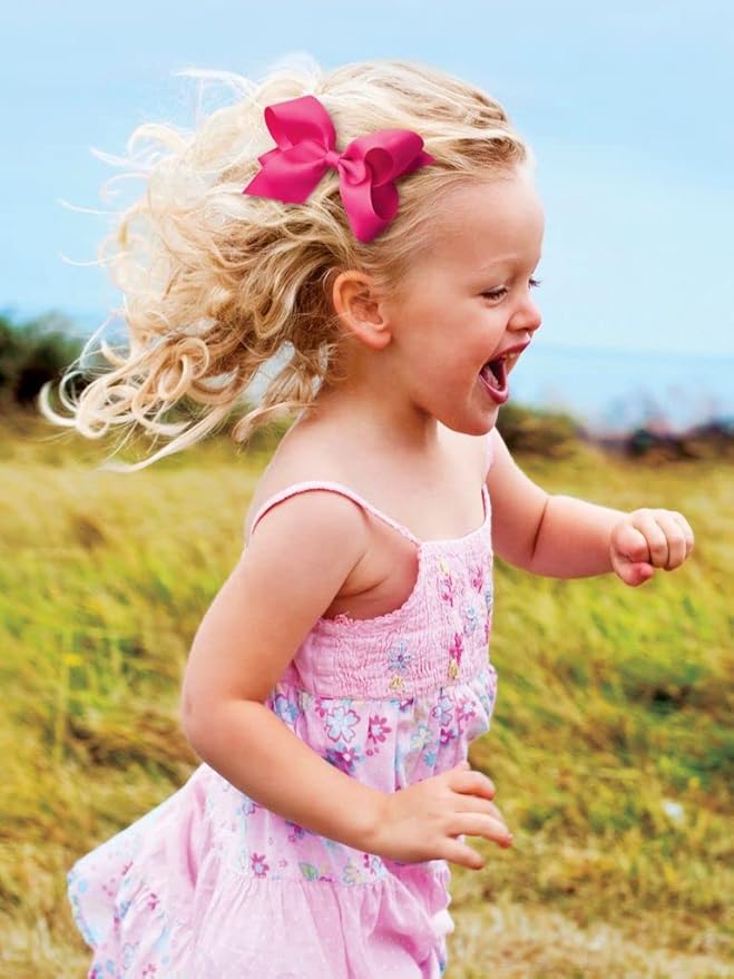 Wee Ones Girls' Plain Wrap Classic Grosgrain Hair Bows on a WeeStay No-Slip Hair Clip, Handmade, Small, Yellow