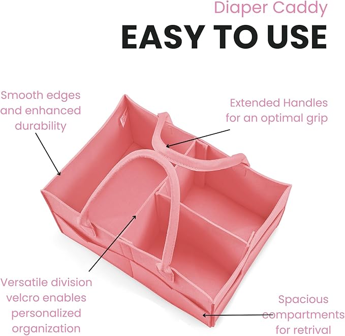 PandaEar 2 Pack Baby Diaper Caddy Organizer, Portable Diaper Holder Nursery Storage Basket for Wipes & baby stuff, Collapsible Baby Organizers with Divided Design (Red/Pink)