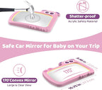 2-in-1 Baby Car Mirror with Lights & Soft Sounds, Cry Detector, Clear Night View, 360° Rotation, Shatterproof, Rear Facing Baby Car Seat Mirror with Remote Control, Perfect Baby Shower Gifts (Pink)