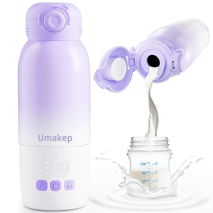Portable Bottle Warmer for Travel: Large 12oz Capacity with Dual Heating Modes for Breast Milk & Water, Smart Temperature Control, Baby Bottle Warmer for Travel, Gifts for New Mom, Purple