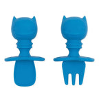 Bumkins Baby Utensils Set, Chewtensils Silicone Spoons for Dipping, Self-Feeding, Baby Led Weaning, Trainer Learning, First Stage Eating, Soft Practice Fork and Spoon, 6 Months, Batman Blue