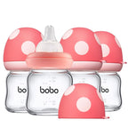 YOHKOH Natural Glass Baby Bottle with Natural Response Nipple, Newborn Anti-Colic Baby Bottles, Wide Neck Mushroom Cap Baby Bottle, Clear (3.4oz (Pack of 4), Red)