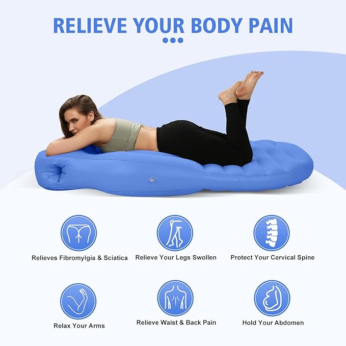 Pregnancy Blow Up Pillow, Belly Mattress for Pregnant Women with Electric Pump, Full Body Maternity Airbed with Hole for Stomach Sleeping, Back Pain & SPD Relief, Blue