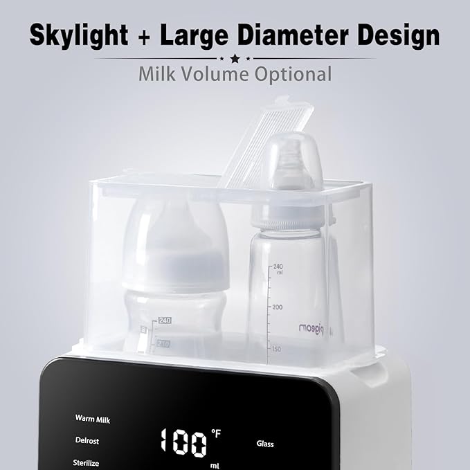 Double Bottle Warmer and Steri-lizer, 8-in-1 Fast Baby Milk Warmer with Timer for Breastmilk or Formula, Multifunctional Bottle Warmer with Food Heater Defro
