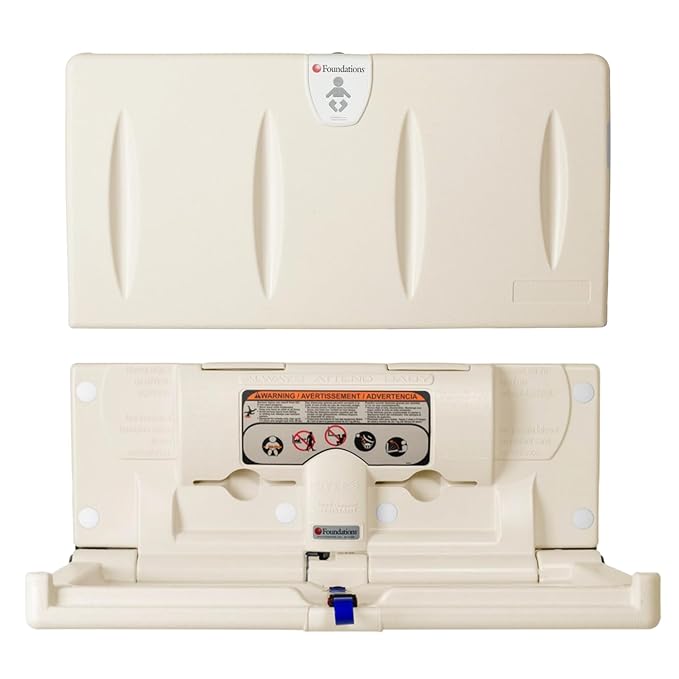 Foundations Classic Horizontal Wall-Mounted Baby Changing Station for Commercial Restrooms, Includes One Handed Adjustable Safety Strap & Liner Dispenser, Cream (5210089)