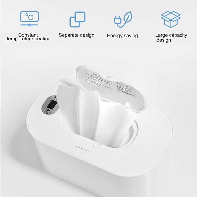 Portable Wipes Warmer with Night Light, Temperature Control, Moisturizing and Heat Preservation, USB Powered, Multifunctional Wipes Holder Dispenser for Baby, Wet Wipes, Tissues