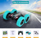 Remote Control Car: Double Sided 360°Rotating 4WD RC Cars 2.4GHz Electric Race Stunt Toy Car Rechargeable Toy Cars for 6 7 8 9 10 11 12 Year Old Boys Girls Kids Christmas Birthday Gifts Cyan