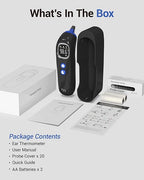 Ear Thermometer with Heated Probe, High Accuracy Thermometer for Kids, Adults and Babies with 32 Memory Recall, Mute and Night Light, Includes 21 Disposable Probe Covers, Storage Box