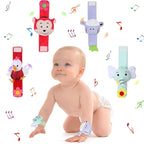 4 Pieces Baby Wrist Rattles Animal Pattern Newborn Foot Rattles Toy for 0-12 Months Babies Boy Girl Infant Birthday Gifts Educational Toys, 4 Designs (Sheep, Dog, Chick, Monkey)