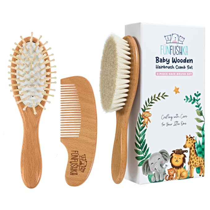Baby Hair Brush Set for Newborns & Toddlers - Baby Brush and Comb Set - Ultra Soft Goat Hair Bristles, Perfect for Cradle Cap, Newborn Showers & Registries Gift, Comb Brush for Girls & Boys