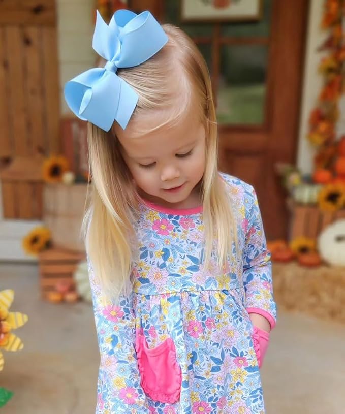 Wee Ones Girls' Plain Wrap Classic Grosgrain Hair Bows on a WeeStay No-Slip Hair Clip, Handmade, Large, Millennium Blue