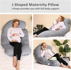 Chilling Home Memory Foam Pregnancy Pillow, J Shape Pregnancy Pillows for Sleeping, Body Pillow for Adults, Maternity Pillow for Pregnant Women, with Velvet Removable Cover, Light Grey