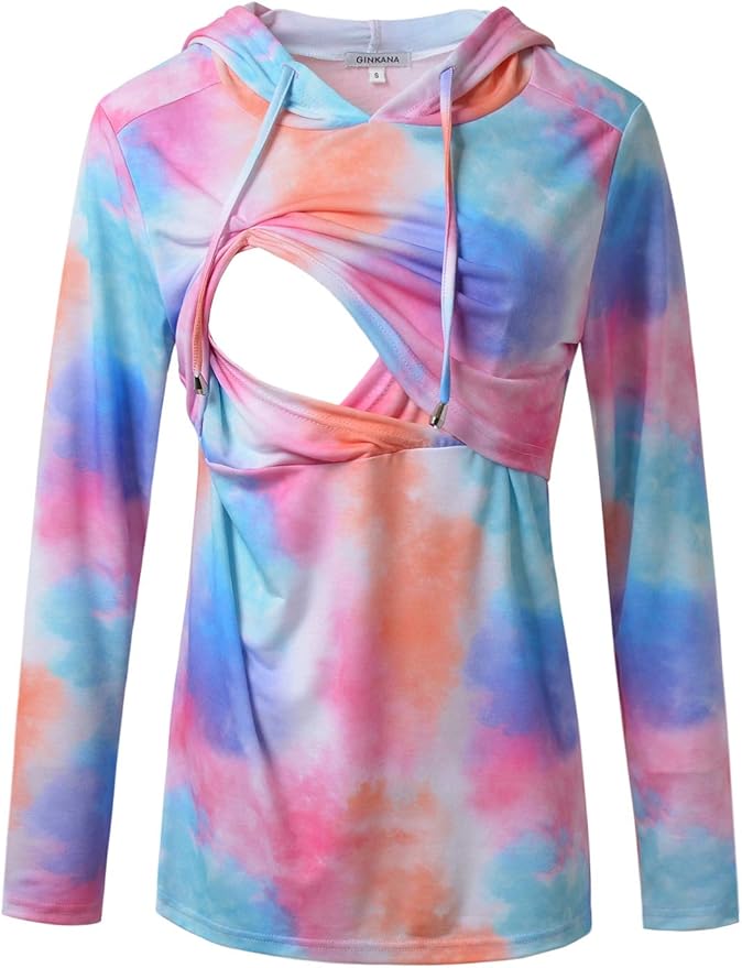 GINKANA Women's Nursing Hoodie Sweatshirt Long Sleeves Breastfeeding Maternity Tops Casual Clothes