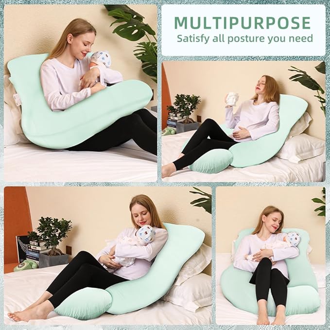 Chilling Home Pregnancy Pillow, Cooling Pregnancy Pillows for Sleeping,Full Body Pillow for Adult,Maternity Pillow for Pregnant Women 63 inch, Pregnancy Must Have with Removable Cover, Mint Green