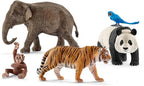 Schleich Wild Life - 5 PC Jungle Animals Figurines Toy Set with Elephant, Panda, Tiger, Parrot, and Baby Monkey Toys for Boys and Girls - Realistic Animal Figures Playset for Kids Ages 3+ - 77588