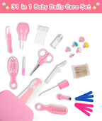 Baby Grooming and Healthcare Kit, Portable Baby Safety Care Set with Hair Brush Comb Nail Clipper Nasal Aspirator for Nursery Newborn Infant Girl Boy (32 in 1, Pink)