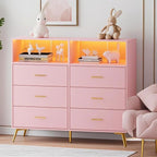 Dresser for Bedroom with 6 Drawers, Multi-Functional Nursery Dresser with LED Lights & Charging Station,Baby Changing Table Table with Diaper Changing Station