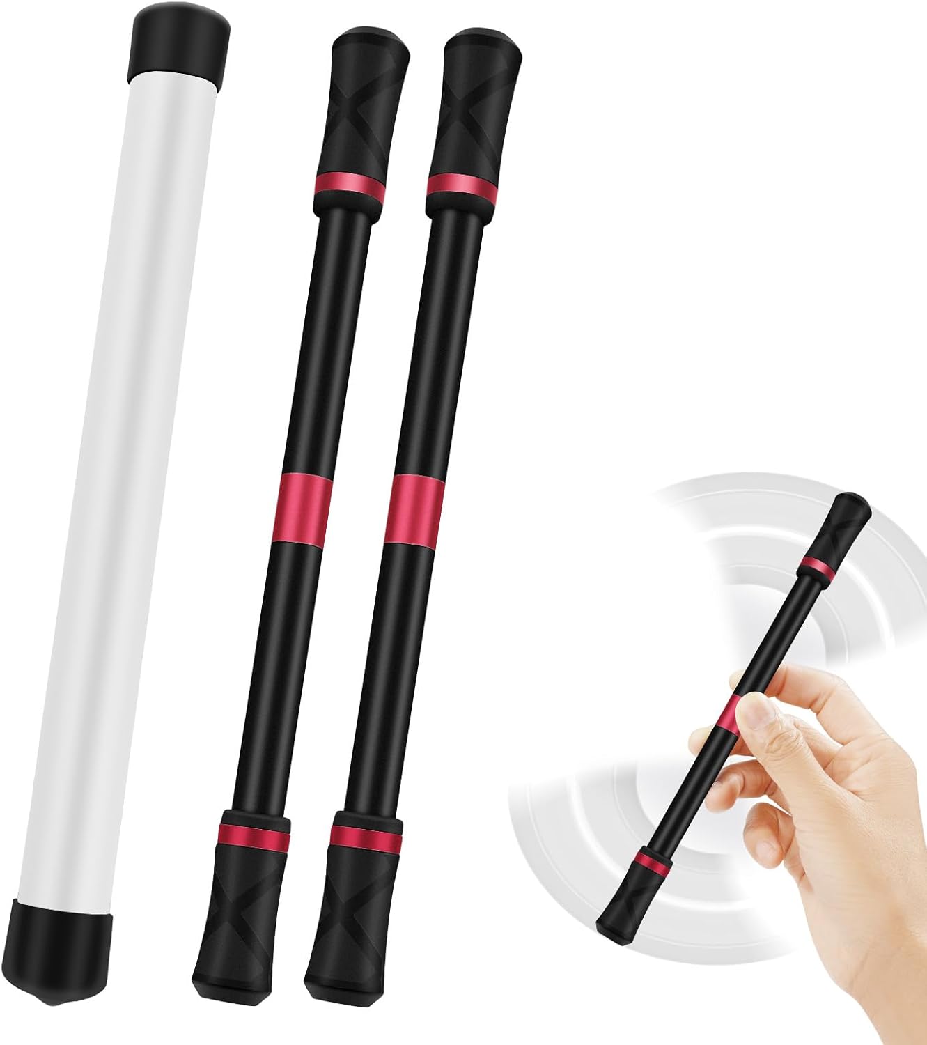 2 Pieces Pen Spinning Spinner Pen Gaming Pen Spinning Mod Gaming Spinning Pens Flying Spinning Pen Finger Rotating Pen for Kids Adults Office Supplies with Instruction Manual (Red)