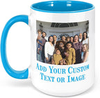 Personalized Mother's Day Coffee Mug, Custom Mum Photo Text 15 Oz Ceramic Mug, Customized Mom Gift Idea Picture Name Cup, Taza Cafe Personalizadas Fotos, Cute Gifts Mom Women Dad Men, Light Blue