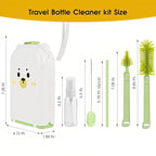 Portable Baby Bottle Brush Set - 7 in 1 Baby Bottle Cleaner Kit, Baby Travel Essential Bottle Washing Kit with Silicone Bottle Brush, Nipple Brush, Straw Brush, Drying Rack for Home and Travel (Green)