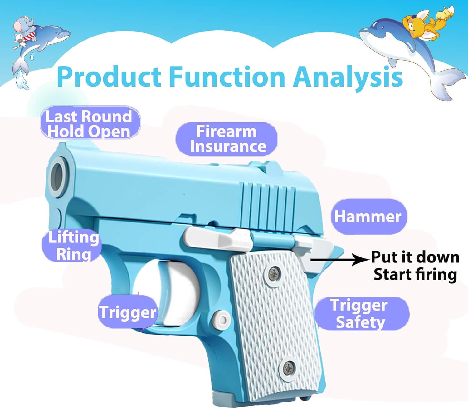 Fidget Toys Pistol, 3D Gravity Mini 1911 Fidget Pistol Toys,Fidget Sensory Toys,Stress Relief for Adults, Suitable for Relieving ADHD, Anxiety, Best Gift for Adults and Kids(Blue/White)