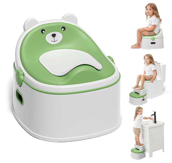 3-in-1 Toddler Potty Training Toilet for Boys & Girls - Convertible Potty Chair with Step Stool for Toddlers 1-3, Anti-Slip Design Toddler Toilet Seat - Removable & Easy to Clean