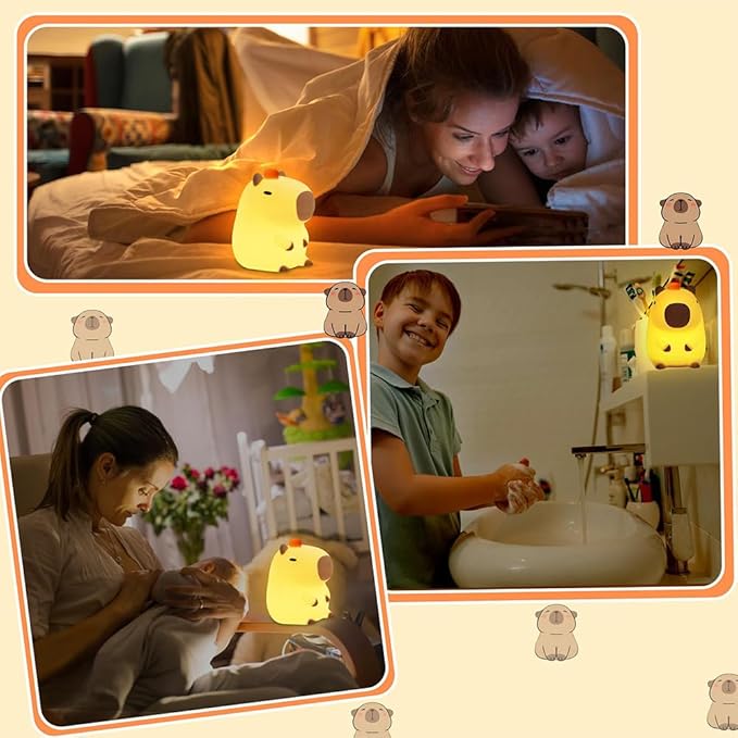 Capybara Little Night Light for Kids, Portable USB Rechargeable Animal Lamps Touch Control Lamp, Silicone Night Light with Timing Function,Children's Christmas Gifts
