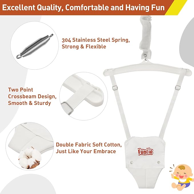 FUNLIO 2 in 1 Swing Set for Toddler & Baby Jumper, Heavy Duty Kids Swing & Bouncer with 4 Sandbags, Foldable Metal Stand for Indoor/Outdoor Play, Easy to Assemble and Store - White