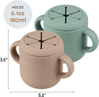 Snack Containers, Silicone Snack Cups for 6-12 Months Toddlers - Pack of 2 Food Grade Silicone Snack Cups with Grip Handle for Baby Led Weaning, Unbreakable (Natural/Cambridge Blue)