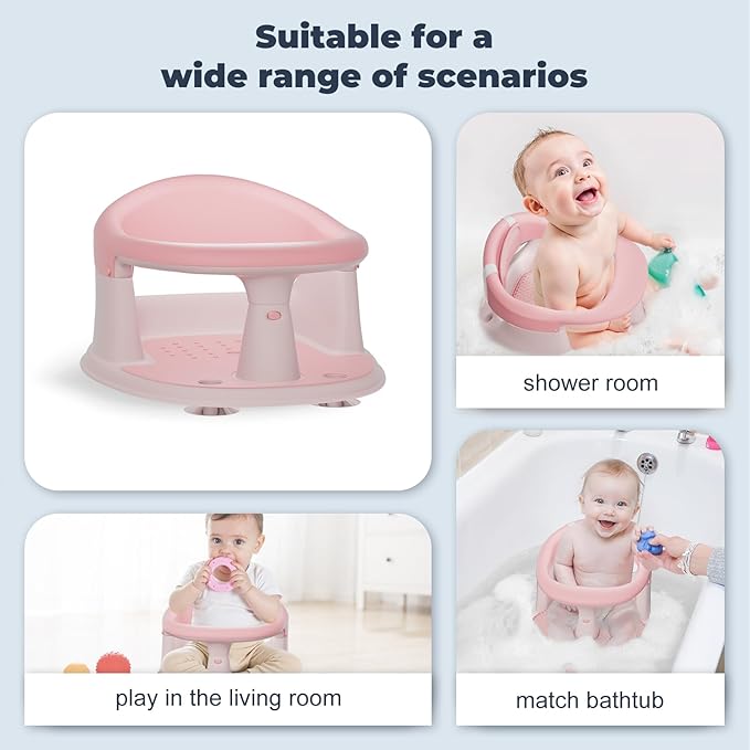 Baby Bath Seat-for Babies 6 Months & up with Temperature Alert+Soft Cushion+Suction, Toddler Bath Seat for Baby, Sitting Up with Baby Bathtub Seat, Pink