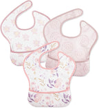 Mess Proof Baby Bib 3 Pack, Waterproof Led Weaning Baby Feeding Bibs with Food Catcher, Travel Feeding Bibs