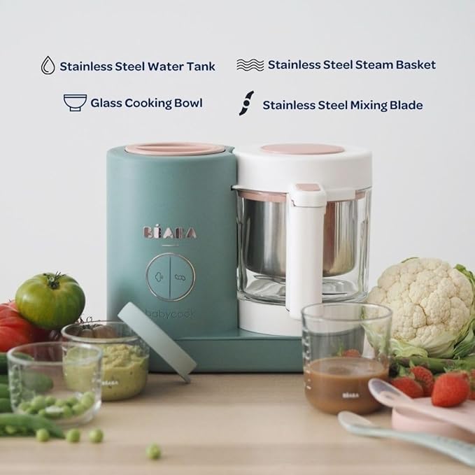 BEABA Babycook Neo Baby Food Maker | Non-Toxic Glass & Stainless Steel | Trusted by Celebrity Moms | Sustainable Baby Food Processor | Global Leader| 34 Servings in 20 Mins, Mineral