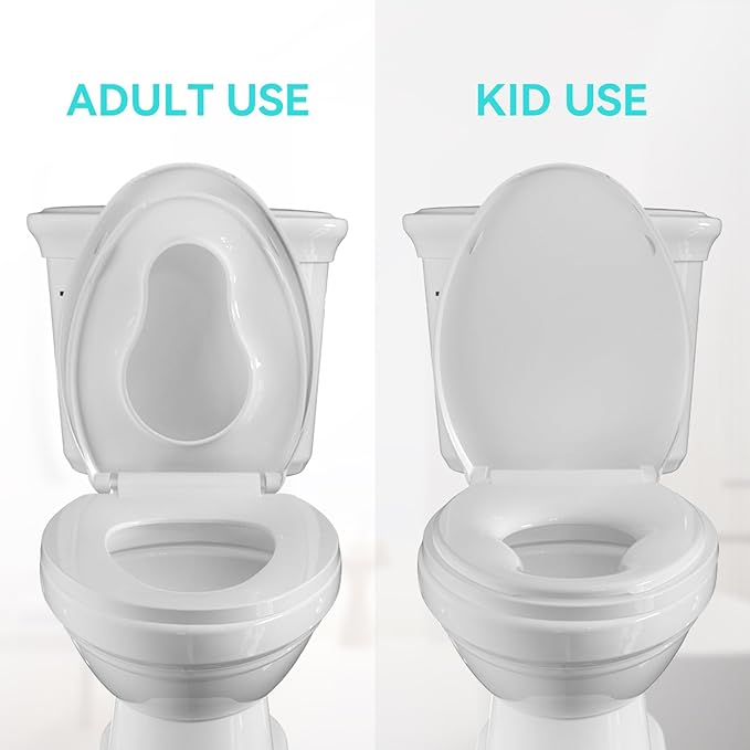 R&T Elongated Toilet Seat with Built in Potty Training Seat, Slow Close Toddler Seat Fits both Adult and Child, Easy To Install & Clean