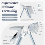 Multi Functional All in 1 Baby High Chair Swings for Infants Foldable Rocking 8 Level Height Adjustment Eco Friendly Washable PU Cushion Ultimate Baby Feeding Chair (Gray)