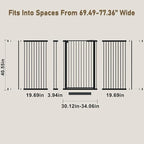WAOWAO 40.55" Extra Tall 1.37" Ultra Narrow Spacing 69.49-77.36" Extra Wide Dogs Pets Baby Gate Safety Indoor Puppy Pressure Mounted Gate No Drill Black Metal for Stairs,Doorways,Kitchen,Hallway