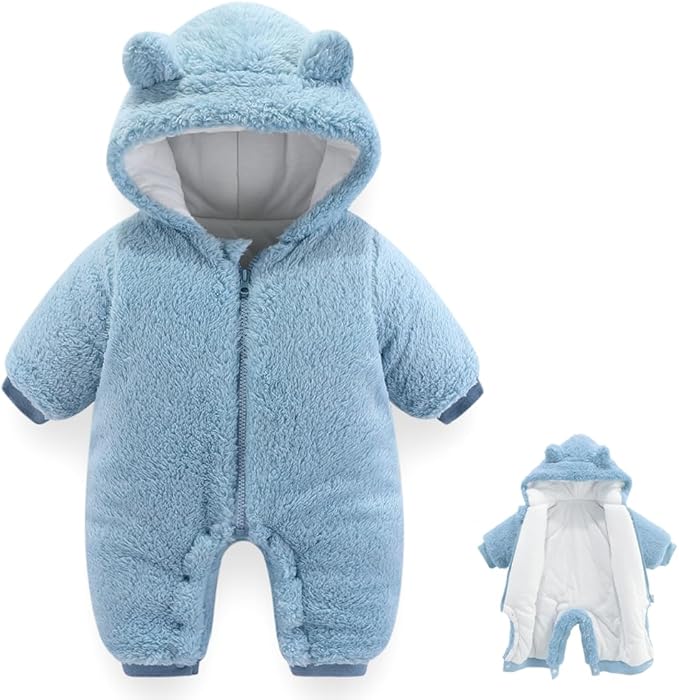 Newborn Baby Bear Outfit Suit Girls Boys Fleece Jumpsuit Romper Hooded Winter Snowsuit Clothes