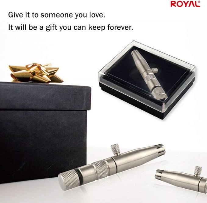 ROYAL [Made in Korea] Premium Manual Nose Hair Trimmer for Men Silver Bullet, Battery-Free, Stainless Steel Rotary Blade Grooming Tool, Waterproof, Safe & Painless with Patented Mechanism, ET-3