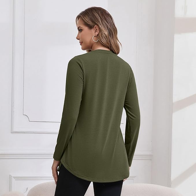 GINKANA Women's Nursing Shirts Long Sleeve 3 Packs Hidden Zipper Breastfeeding Pumping Tops Side Split Maternity Clothes