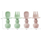 PandaEar 2 Pack Silicone Baby Straw & Snack Cup with 2 Spoons 2 Forks, Dual-Purpose Toddler Training Cups, Pink Green