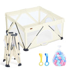 Baby Playpen Foldable, Playard for Babies and Toddlers, Portable Playpen Activity Center with 50 Balls+2 Handles for Travel, Indoor & Outdoor Play Pen with Mesh 50''x50''