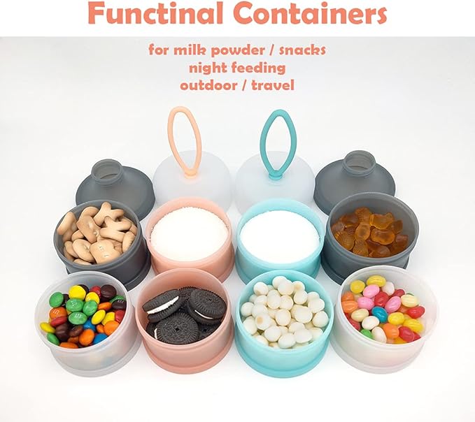 Baby Formula Dispenser, Portable Milk Powder Dispenser Container, Baby Feeding Travel Storage Container, Non-Spill Stackable Baby Snack Storage Container, BPA Free, 4 Compartments, 2 Packs