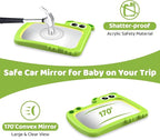 2-in-1 Baby Car Mirror with Lights & Soft Sounds, Cry Detector, Clear Night View, 360° Rotation, Shatterproof, Rear Facing Baby Car Seat Mirror with Remote Control, Perfect Baby Shower Gifts (Green)