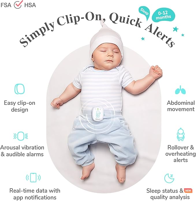 Sense-U Pro Baby Monitor – Breathing Movement, Rollover & Overheating Trackers for Better Sleep, Simple Clip-On Smart Sleep Monitor with Arousal Vibration, Audible Alerts & Sleep Analysis