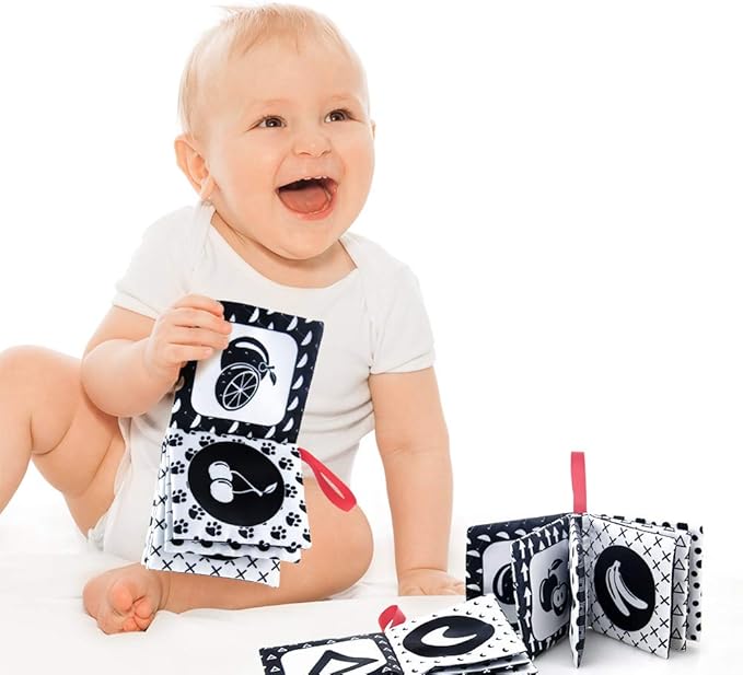 teytoy My First Soft Book, 6 PCS Nontoxic Fabric Cloth Activity Crinkle Black and White Books for Infants Boys and Girls Early Educational Toys Perfect for Baby Shower