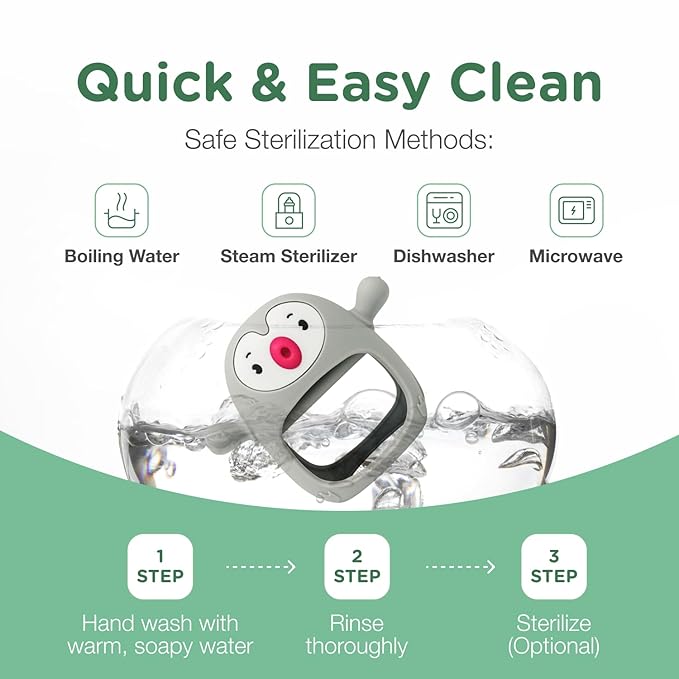 Teething Toy for Infants & Babies, Teethers for Babies 3-6 Months, Baby Teethers 0-6 Months, Teething Toys 6-12 Months, TotCo Never-Drop Baby Teething Toy, Grey